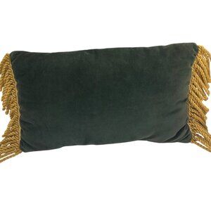 VTG Green Velvet Throw Pillow Rope Fringe 18"x10" Rectangular Old Money MCM